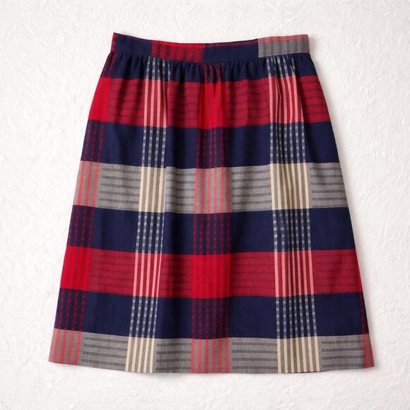 Vintage Evan-Picone Plaid Tartan Midi Skirt Dark Academia Red and Blue - Picture 2 of 4